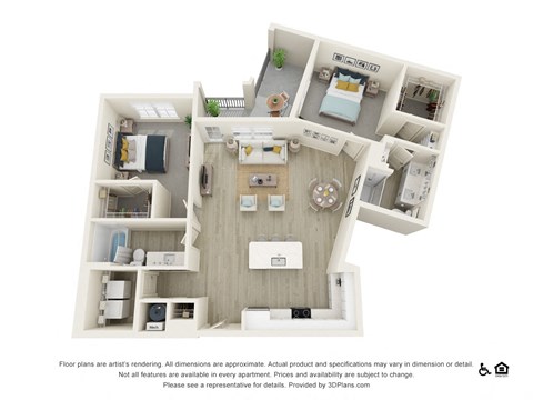 Floor plan for 2 beds, 2 baths, 1285 sqft